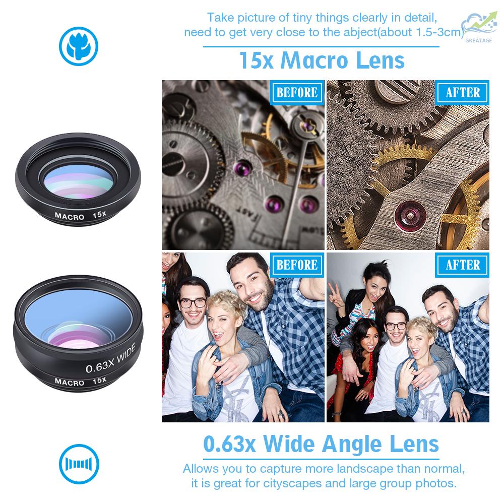 Bộ Ống Kính Máy Ảnh Apexel 10 Trong 1 Góc Rộng 0.63x Wide Angle + 15x Macro + 198 + 2 Ống Kính Phóng To 6 + Cpl + Bộ Lọc Cho Điện Thoại Android