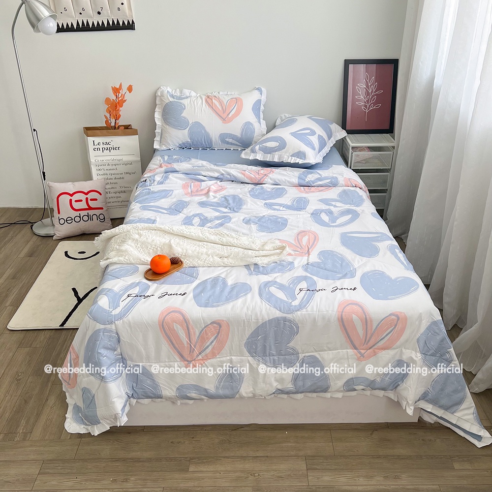 Bộ chăn ga gối chần bông Cotton Đũi Bèo REE Bedding đủ size giường nệm PLC172 - Mẫu 4