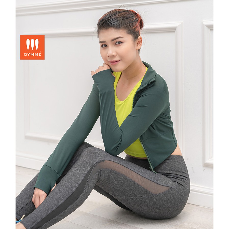 Áo Khoác Tập Gym nữ dài tay Gymme, đồ thể thao nữ croptop có dây kéo - 17104