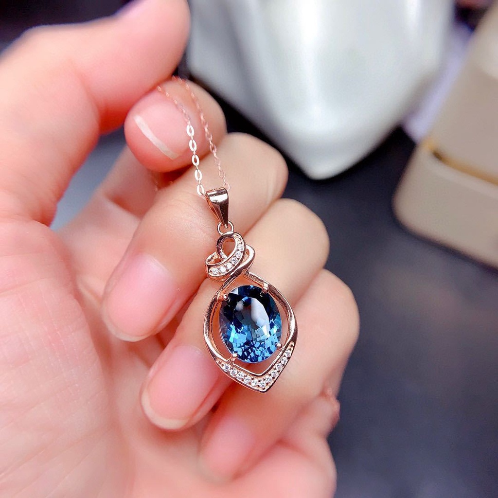 Vòng cổ Mặt Đá Topaz Xanh Tự Nhiên-JHS2-S