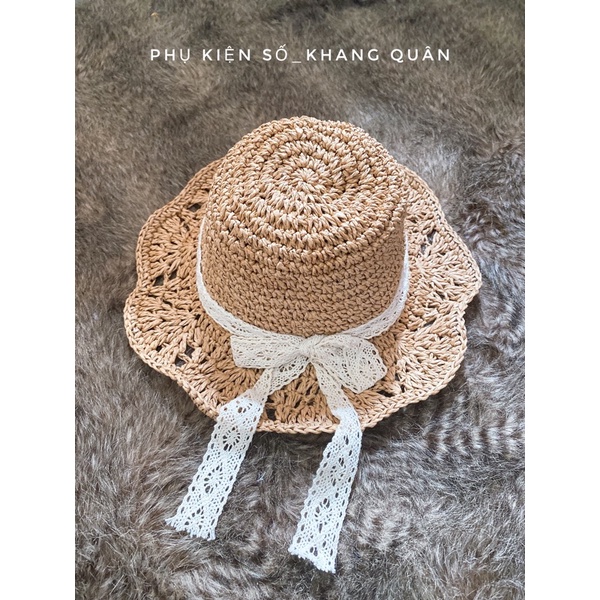 NÓN CÓI ĐI BIỂN PHỐI NƠ REN CHO BÉ GÁI