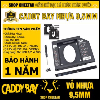 Caddy Bay vỏ nhựa dày 9,5mm - Sata3 cho SSD và HDD 2,5” – Khay ổ cứng thay thế ổ DVD