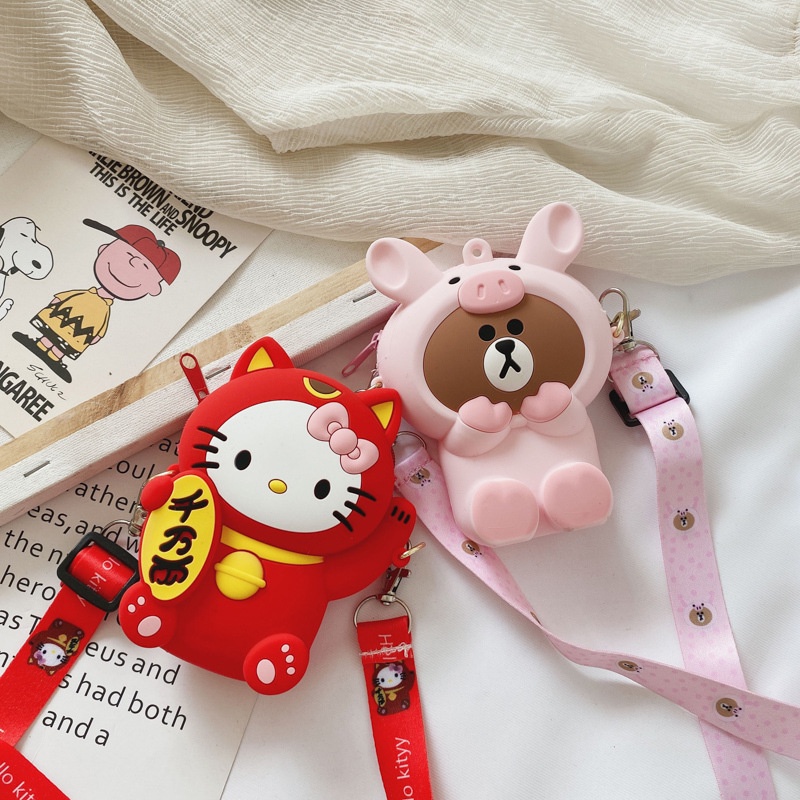 Túi Đeo Chéo Mini Họa Tiết Hoạt Hình Mickey Minnie Kitty Dành Cho Bé Gái