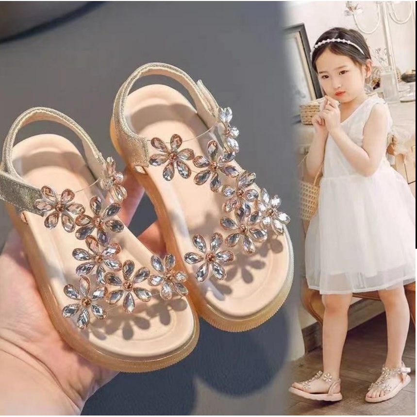 [Size 27-36] Dép quai hậu sandal bé gái siêu điệu đà cao cấp đính đá trong suốt lấp lánh