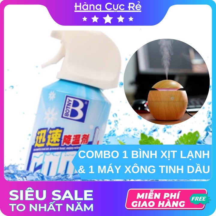 Combo 1 Bình xịt khử mùi làm lạnh CoolFresh Bạc Hà + 1 Máy xông tinh dầu vân gỗ cao cấp - Shop Hàng Cực Rẻ