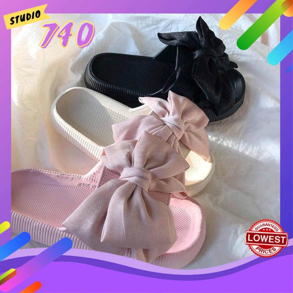 Dép Quai Ngang Đế Dày Đính Nơ Dễ Thương Thời Trang Mùa Hè Cho Nữ