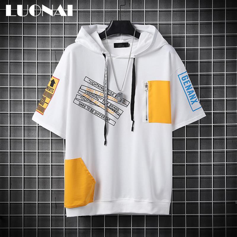 Áo hoodie ngắn tay chất liệu mỏng in họa tiết thời trang hip hop dành cho nam