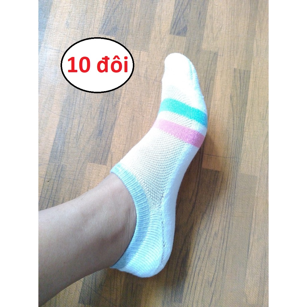[XẢ NHANH] 10 ĐÔI Tất nữ cổ ngắn màu trắng kẻ hồng xanh xuất dư