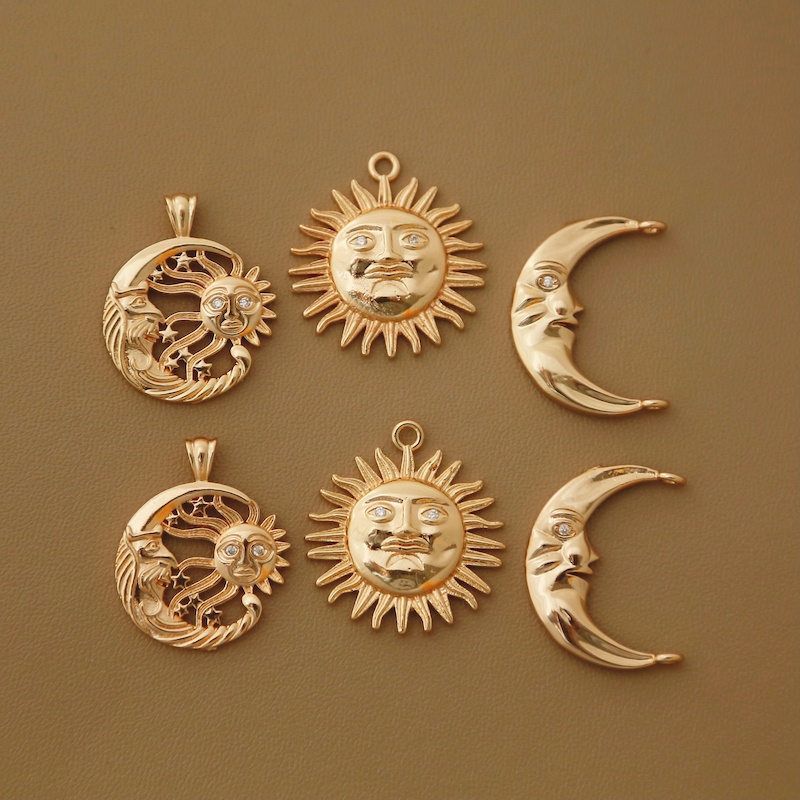 Mặt Dây Chuyền Mạ Vàng  Hình Mặt Trăng / Mặt Trời Phong Cách Vintage