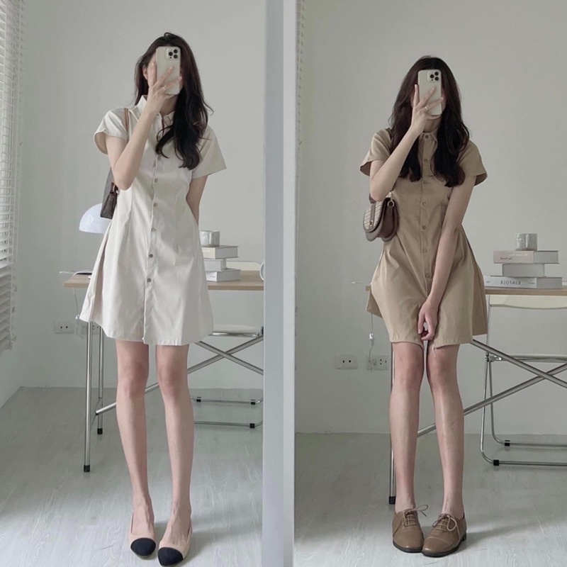 Váy sơmi kaki lưng chun 6 màu (hàng sẵn)