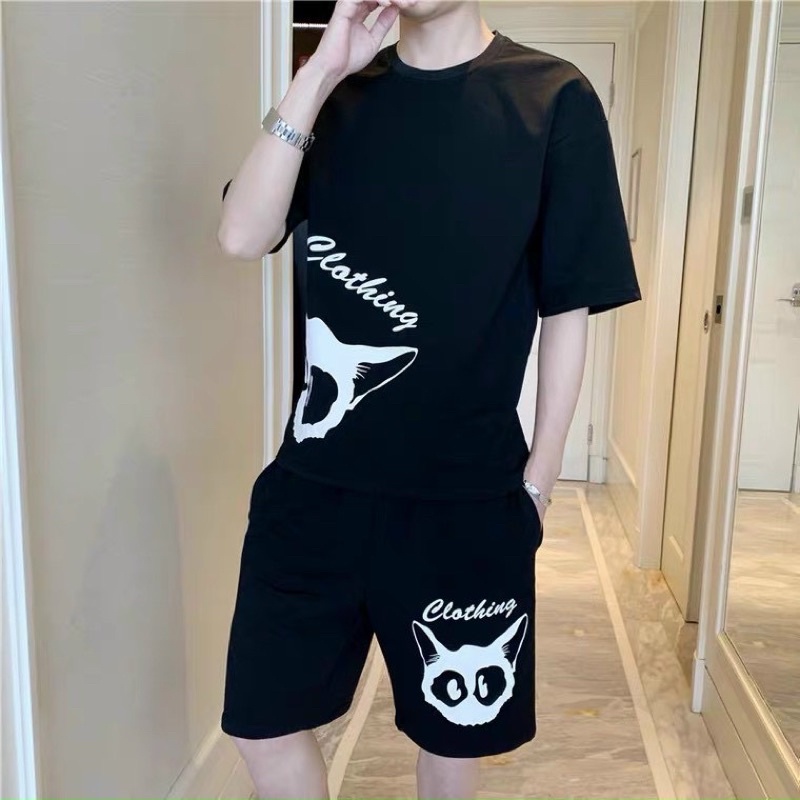 [vải đẹp] đồ bộ mặc nhà dạo phố thể thao chất thun lạnh in đầu sói 2 size M L vải siêu mịn