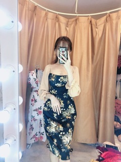 Đầm body phối tay voan(sỉ 100k)kèm mút