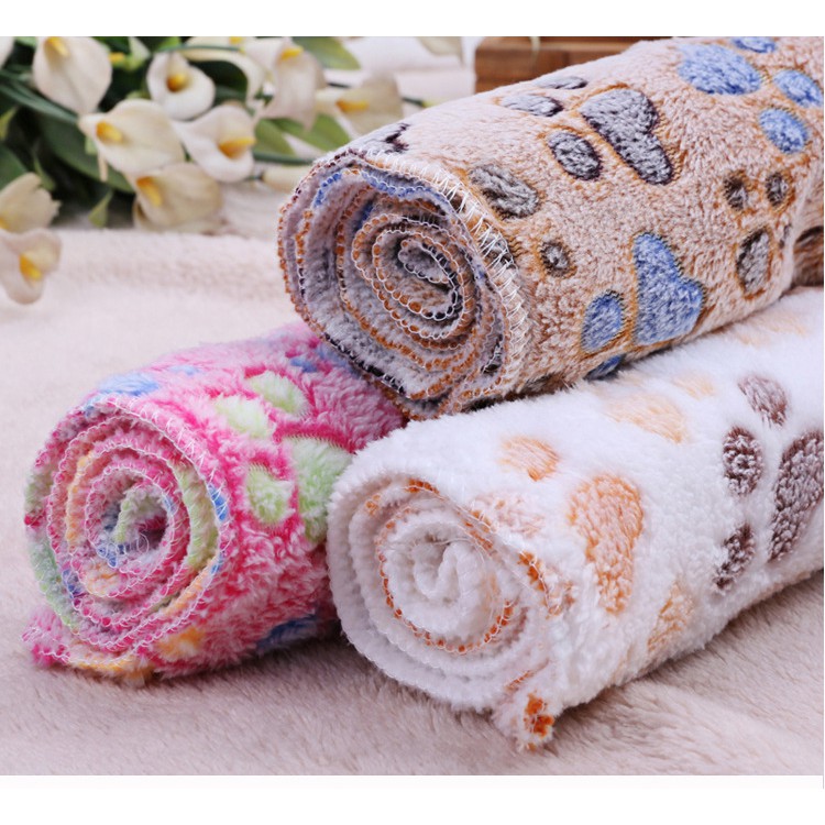Doremiu- Chăn mền chó mèo bằng vải nhung ấm áp (3 màu) in hình dấu chân