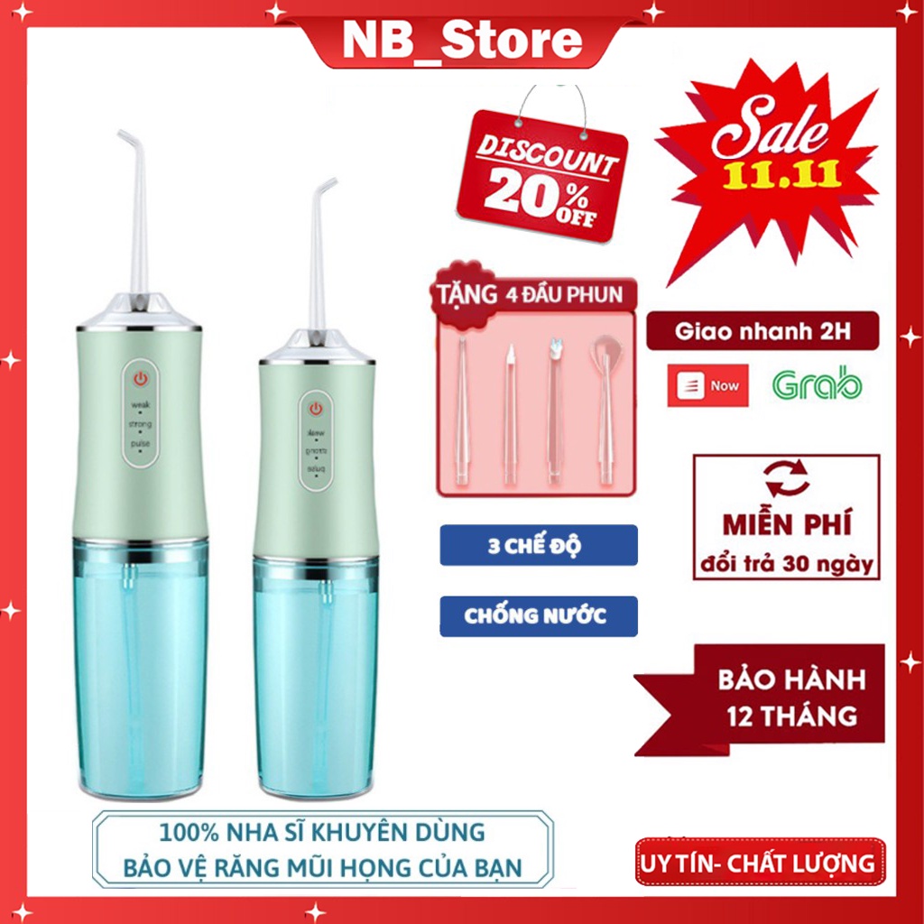 Máy tăm nước cầm tay Oral Irrigator - Tăm nước vệ sinh răng miệng  3 chế độ xịt công nghệ Châu Âu có bảo hành