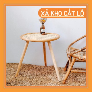Bàn mây tre decor mắt cáo ba chân gấp gọn