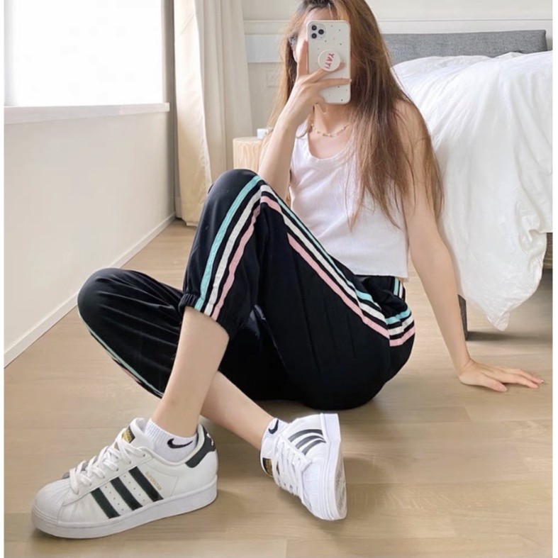 Quần Jogger Nam Nữ-Quần Ống Rộng 3 sọc  chun bo ống cực chất - Hai màu Đen và Trắng 3 Size M L XL