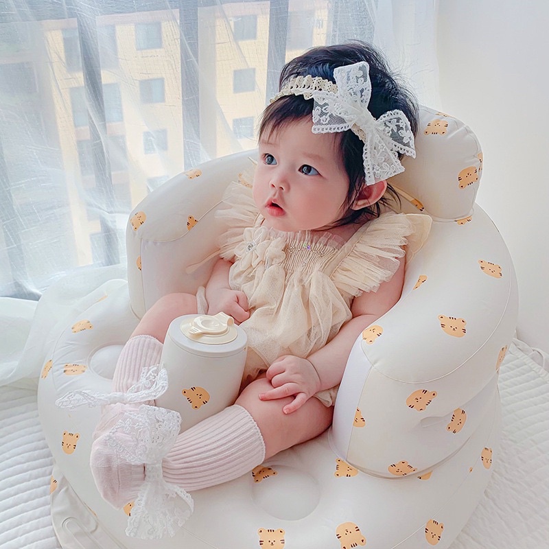 Tuban nơ ren trắng tiểu thư cho bé gái