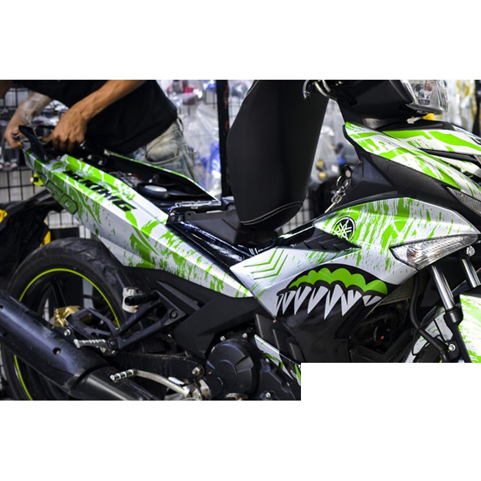 Tem trùm exciter 150 cá mập xanh lá mẫu mới, độ team trùm decal xe máy ex dán đời 2015-2020