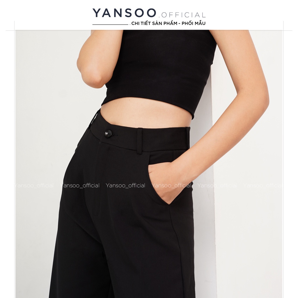 Quần ống rộng nữ Yansoo lưng cạp cao vải nữ dài suông loe culottes xuông màu đen Q01