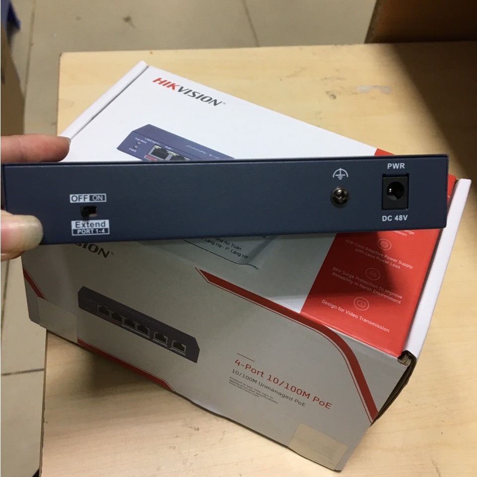 Switch chia mạng 4 cổng POE Hikvision DS-3E0106P-E/M, 2 cổng Uplink 10/100Mbps - BẢO HÀNH 24 THÁNG