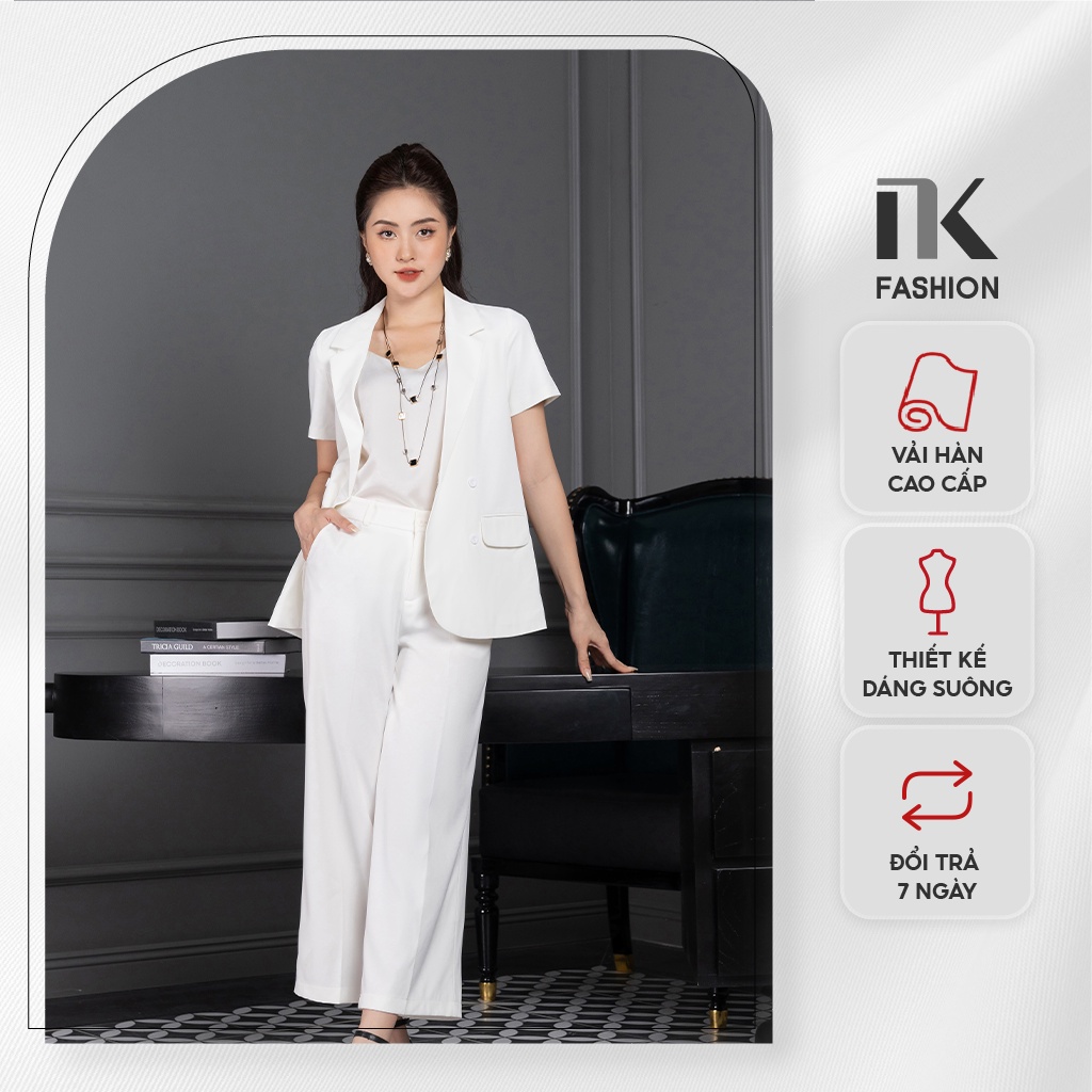 Áo Kí Giả Dáng Suông Tay Ngắn NK Fashion Thiết Kế Đứng Form, 4 Cúc Điệu Đà, Chất Liệu Nhập Hàn Thoáng Mát NKSM2205002