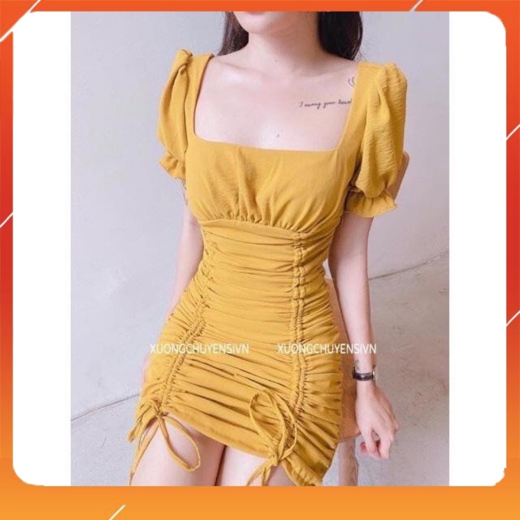 Váy Đầm NữVáy Body Rút Dây Tay Bồng Cực Xinh Có Đệm Ngực