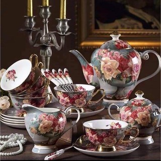 Bộ ấm chén kèm bình đường rót sữa chất liệu sứ xương cao cấp