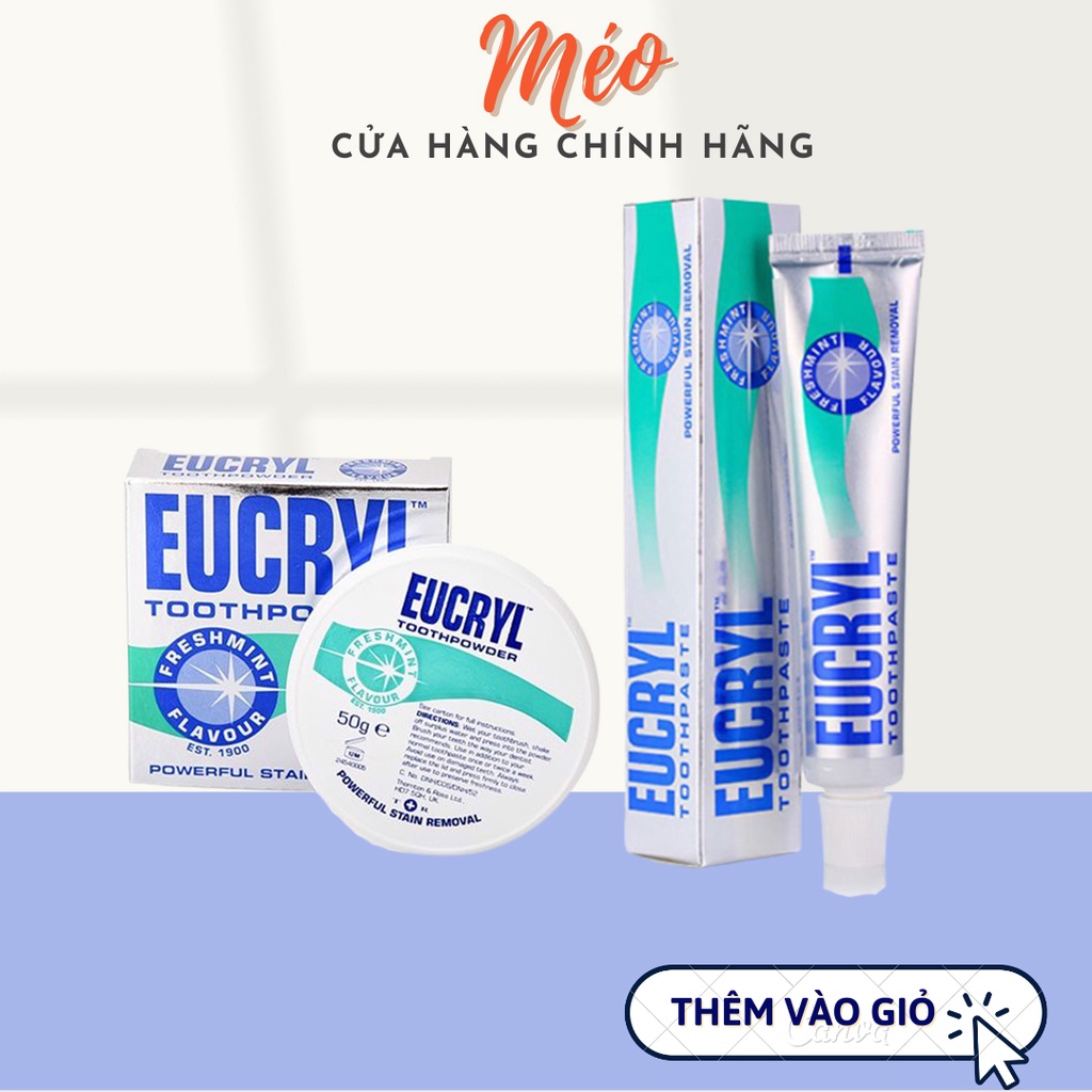 [BỘ SẢN PHẨM] Bộ kem đánh răng và bột làm trắng răng Eucryl - Nhập khẩu Anh - CHÍNH HÃNG 100%