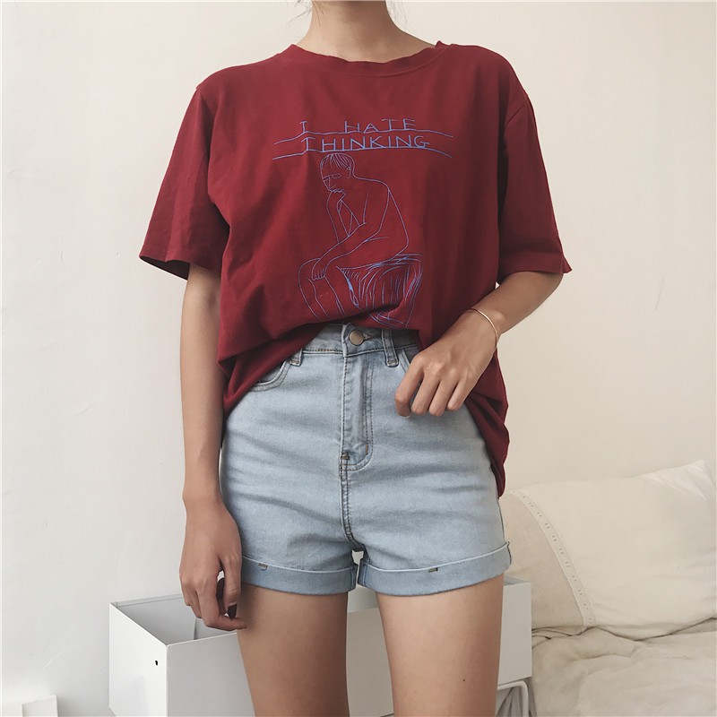 Xiaozhainv Quần short denim lưng cao co dãn kiểu dáng đơn giản hợp thời trang