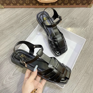 Sandal mũi vuông rọ đan da mềm đế chắc