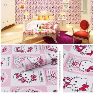 Giấy Dán Tường Kitty Ô Vuông Phong Cách Hàn Quốc