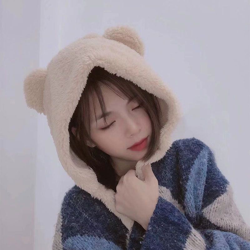 Mũ Nón Len Chụp Đầu Lông Cừu Tai Gấu Xinh Xắn