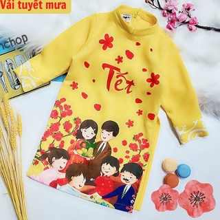 Áo dài tết cách tân bé trai hình gia đình sum họp từ 13-18kg. Áo dài chất liệu vải tuyết mưa - Tomchuakids
