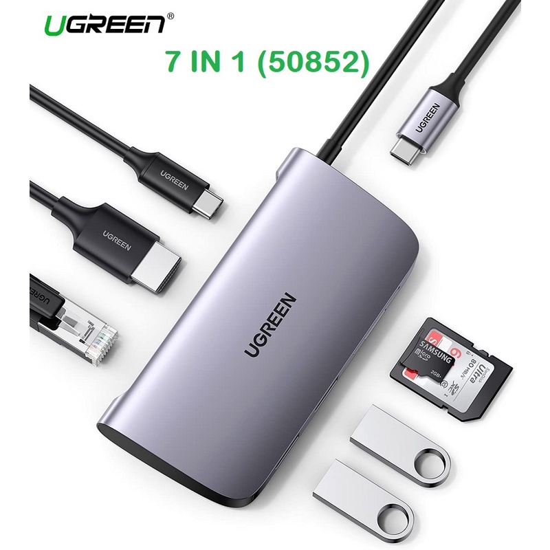 Bộ chuyển đổi Ugreen 50852 USB Type-C sang HDMI, Lan, USB 3.0, SD/TF - Hàng phân phối chính hãng