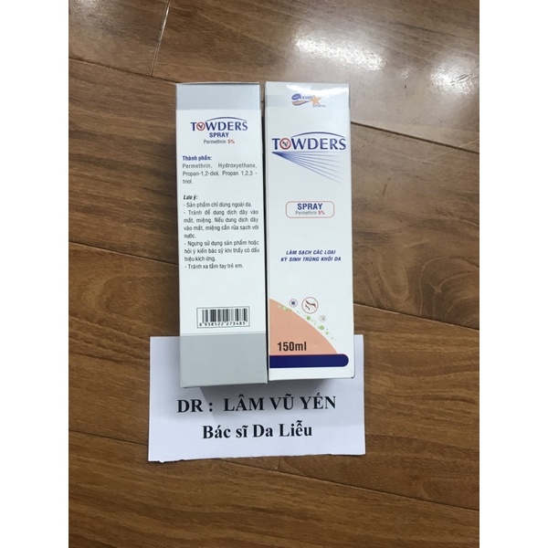 Xịt Towders Spray 150 ml chai xịt cho da bị ghẻ và ký sinh trùng- Dr.Lâm Vũ Yến