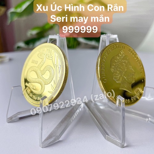 Đồng Xu Úc Hình Con Rắn Mạ Vàng 2013, đồ lưu niệm, trưng bày, quà tặng may mắn