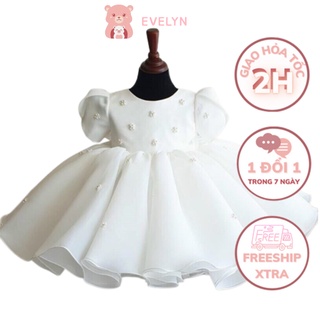 Váy bé gái mùa hè cao cấp B1 EVELYN vải voan đính ngôi sao tay búp phồng size đại 6-45kg