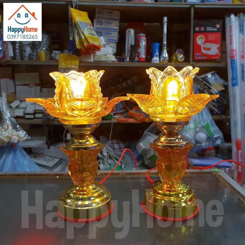 (HÀNG LOẠI 1) ĐÈN THỜ HOA SEN 20cm đủ mẫu ( 1 đôi)