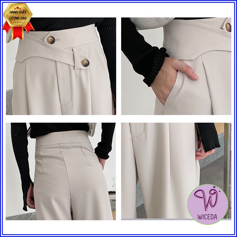 Quần ống suông nữ cạp cao ống rộng Wiceda , quần dài 2 màu đen kem cạp phối phong cách trẻ trung năng động mặc đi chơi .