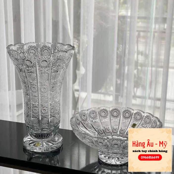 Bình Hoa Pha Lê Chân Đế Cao Cấp Bohemia, Hoa văn M57 cao 25cm - Cam kết nhập từ Đức