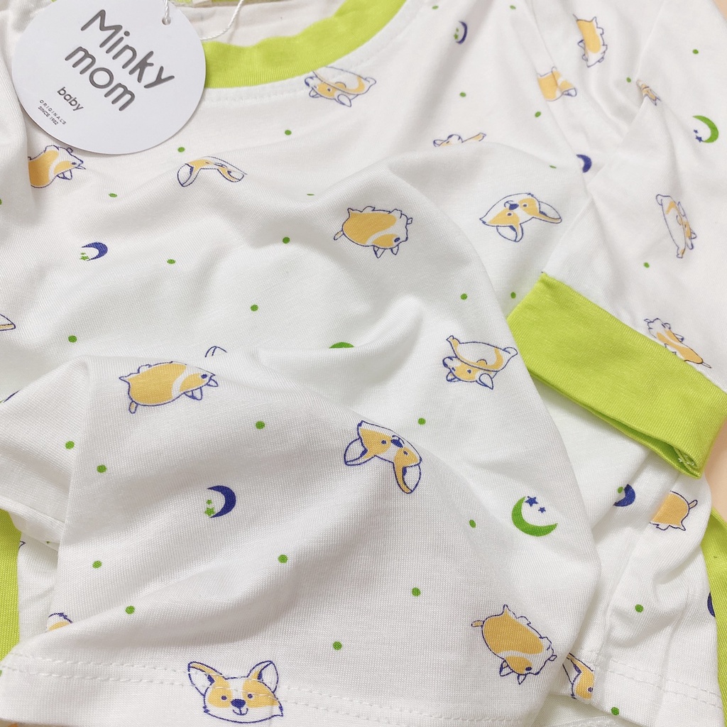 [SALE] Bộ Dài Tay Cho Bé Trai, Bé Gái Minky Mom Vải Thun Lạnh Cún Con Phối Viền, Đồ Bộ Cho Bé Mặc Nhà Thu Đông MKMTD2140