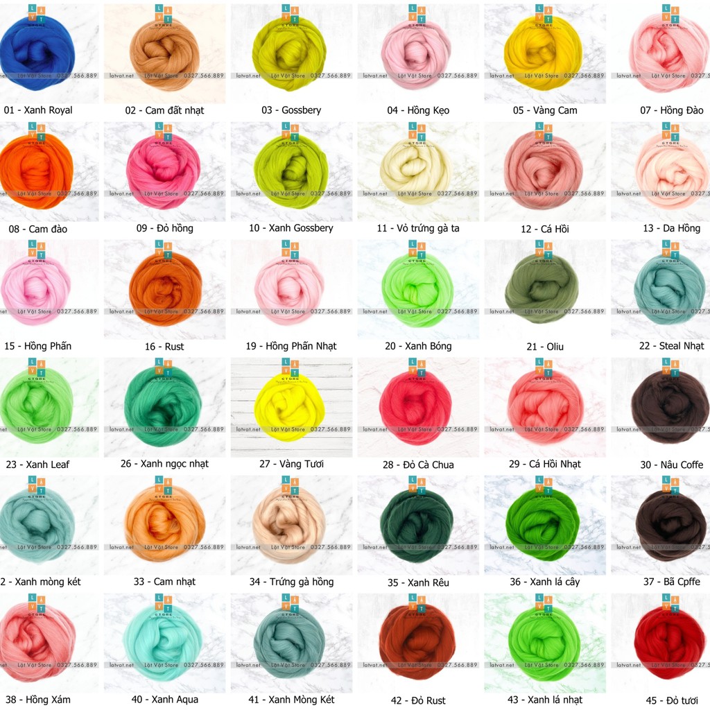 Bảng Màu Len Chọc 100  màu- Nguyên liệu để chọc len, Needle felting - Đồ Handmade thủ công