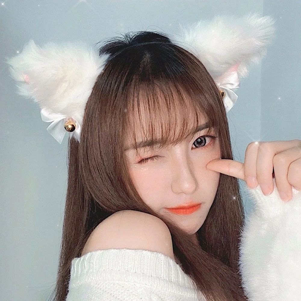 Băng đô tai mèo vải xù đính chuông chống trượt phong cách lolita ngọt ngào nữ tính