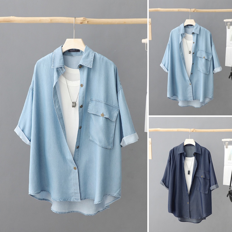ZANZEA Áo Sơ Mi Denim Tay Ngắn Đơn Giản Dễ Phối Đồ Thời Trang Cho Nữ