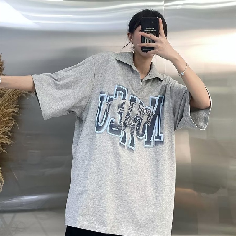 Áo Thun POLO Tay Ngắn Dáng Rộng Thoáng Khí In Chữ Phong Cách hip hop Đường Phố Nhật Bản Thời Trang Cho Nam Và Nữ
