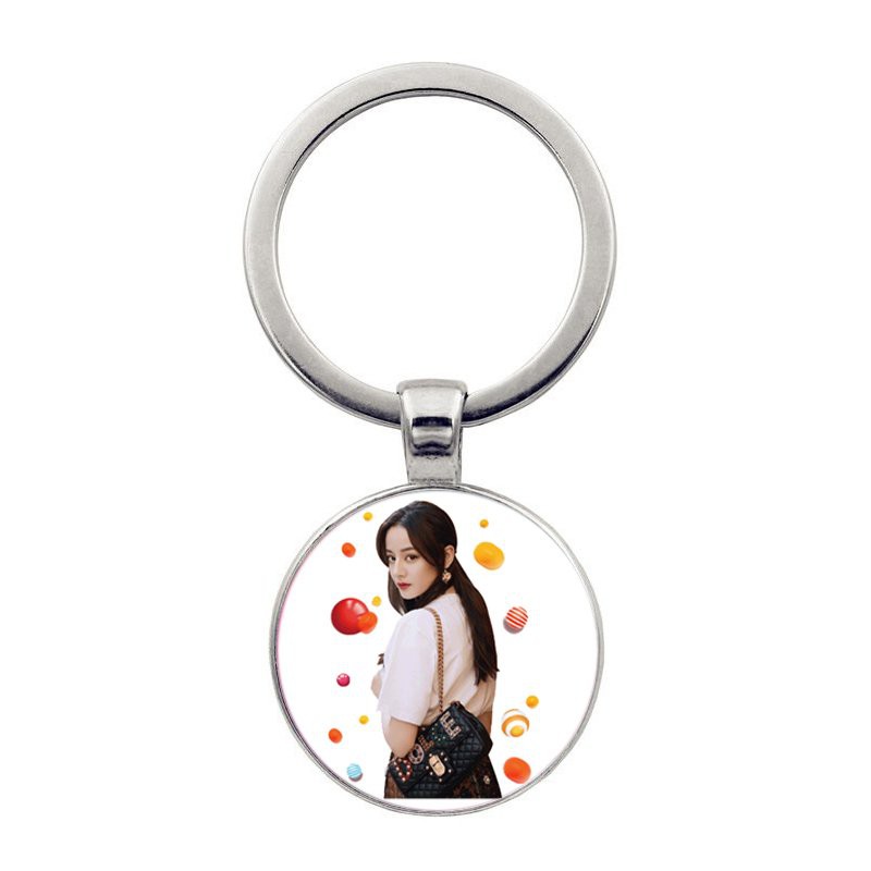 (Viền Tròn) Móc khóa kim loại in hình ĐỊCH LỆ NHIỆT BA idol diễn viễn hoa ngữ xinh xắn