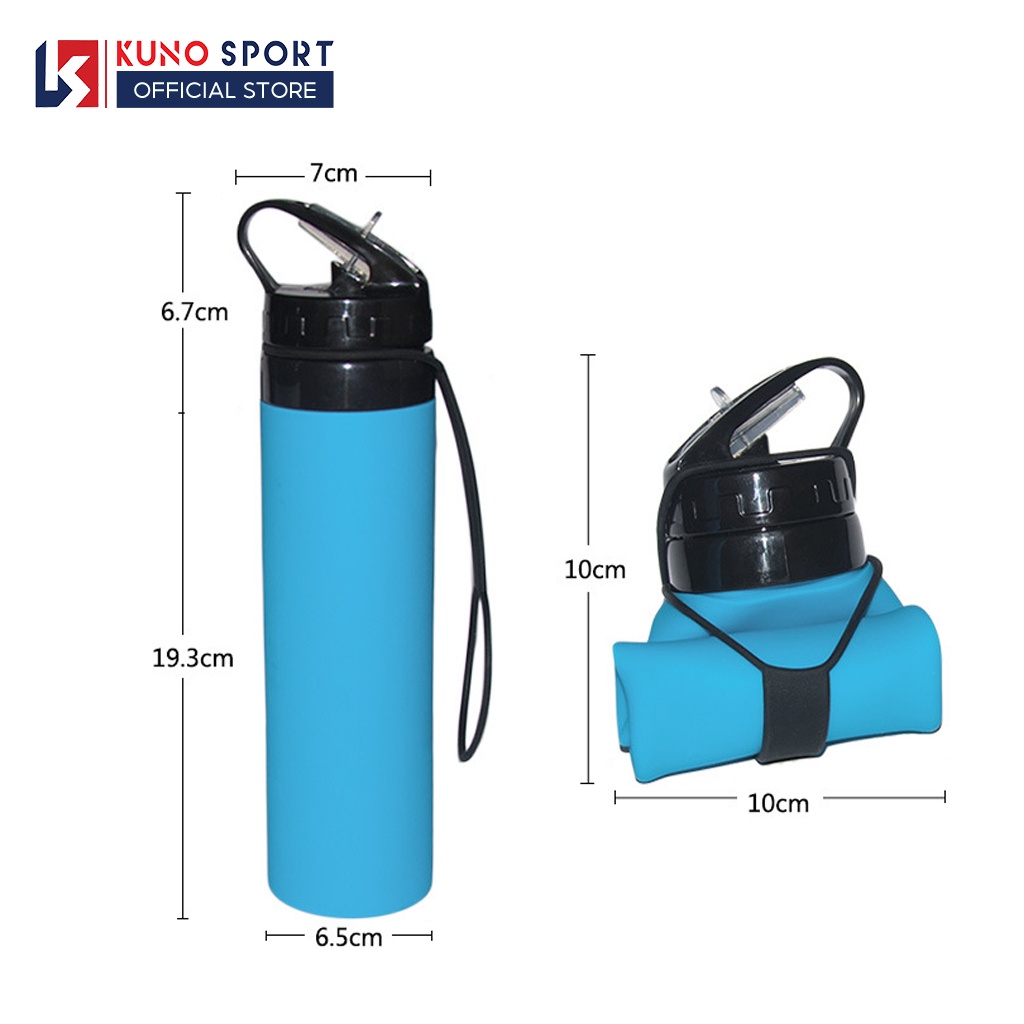 Bình Đựng Nước Silicon  KUNO SPORT 610ML gấp gọn tiện lợi thể thao, xe đạp, neo núi