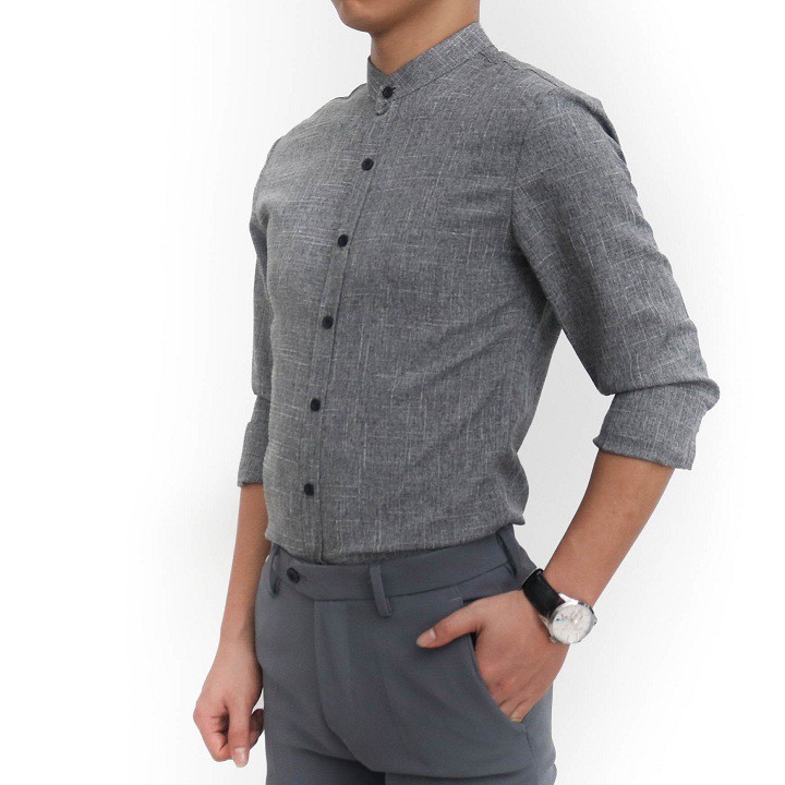 Áo sơ mi đũi cổ tàu [free ship] màu xám tiêu dáng body, chất vải đũi cao cấp Mã  -SMTD- [VNXK] | BigBuy360 - bigbuy360.vn
