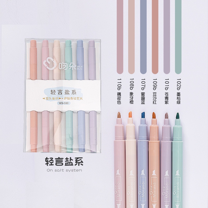 Bukavn Set 6 bút highlight 2 đầu Morandi pastel thân tròn Bút đánh dấu bút nhớ pastel trang trí sổ bullet journal