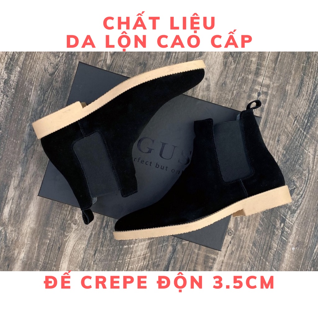 Giày thời trang nam cao cổ Chelsea boots da lộn màu đen đế tăng 3.5cm chiều cao | BigBuy360 - bigbuy360.vn